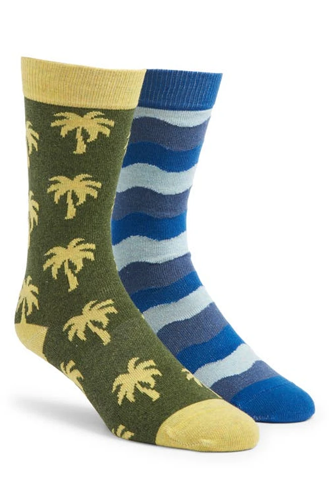 Able Made Assorted 2-Pack Waves & Palm Trees Socks Waves/Palm Tree Sock Set at Nordstrom,