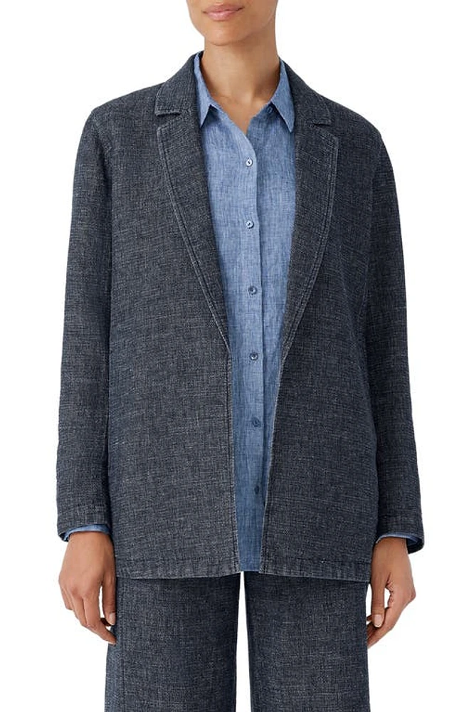 Eileen Fisher Longline Hemp & Organic Cotton Blazer Denim at Nordstrom,