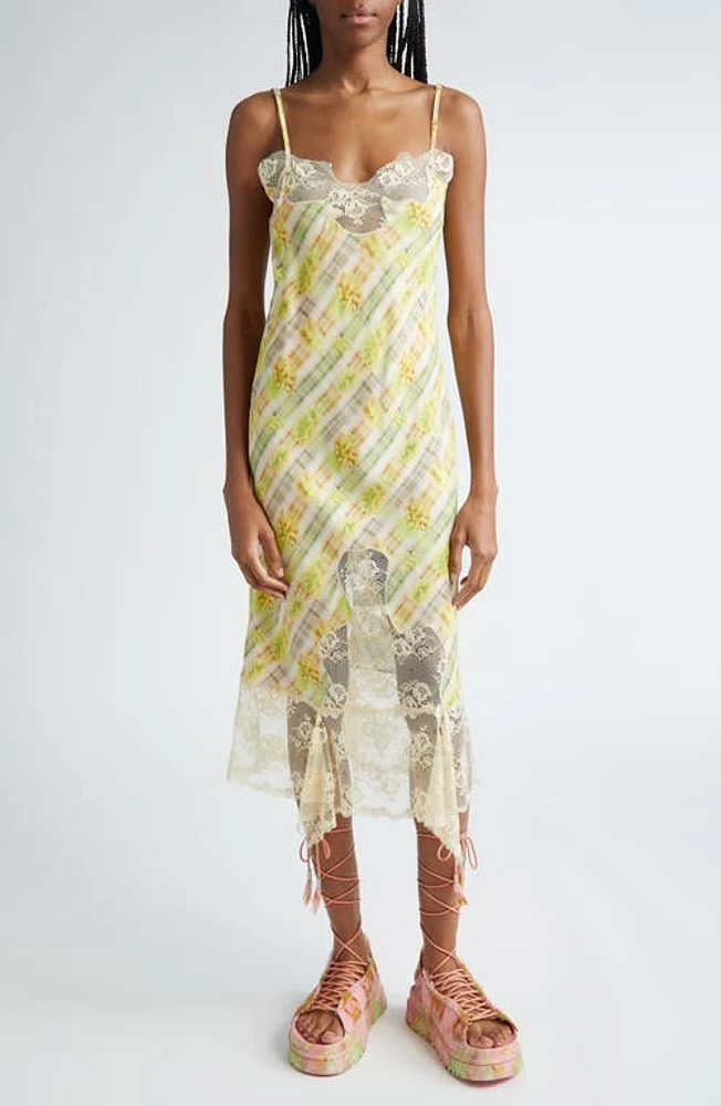 Collina Strada Ammi Lace Detail Handkerchief Hem Satin Slipdress Yellow Boxer Plaid at Nordstrom,