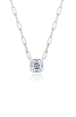 Crislu Asscher Cubic Zirconia Bezel Necklace in Platinum at Nordstrom