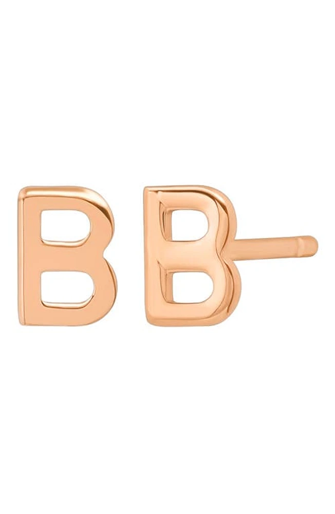 BYCHARI Initial Stud Earrings in 14K Rose Gold-B at Nordstrom