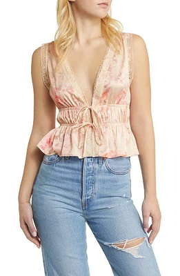 WAYF Beatrix Floral Tie Front Satin Top Vintage at Nordstrom,