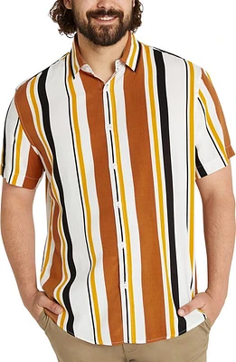 Johnny Bigg Mason Stripe Short Sleeve Button-Up Shirt White/Brown/Orange at Nordstrom,