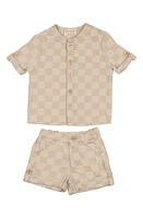 Manière Kids' Check Button-Up Shirt & Shorts Set Beige at Nordstrom,