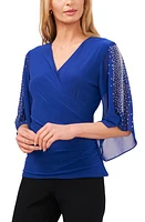 Chaus Beaded Sleeve Surplice Knit Top at Nordstrom,