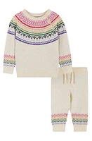 Andy & Evan Holiday Metallic Fair Isle Sweater & Sweatpants Set in Cream White at Nordstrom, Size 0-3M