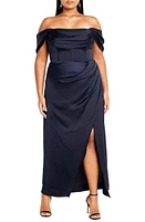 City Chic Forbidden Love Off the Shoulder Dress Navy at