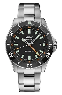 MIDO Ocean Star GMT Automatic Bracelet Watch, 44mm in Silver/Black at Nordstrom