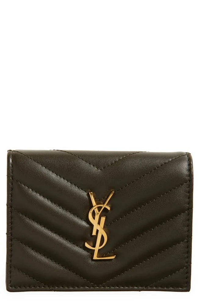 Saint Laurent Matelassé Leather Card Case in Light Musk at Nordstrom