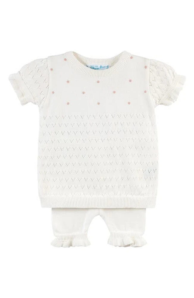 Feltman Brothers Pointelle Knit Short Sleeve Cotton Sweater & Pants Set Ivory at Nordstrom,