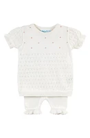 Feltman Brothers Pointelle Knit Short Sleeve Cotton Sweater & Pants Set Ivory at Nordstrom,