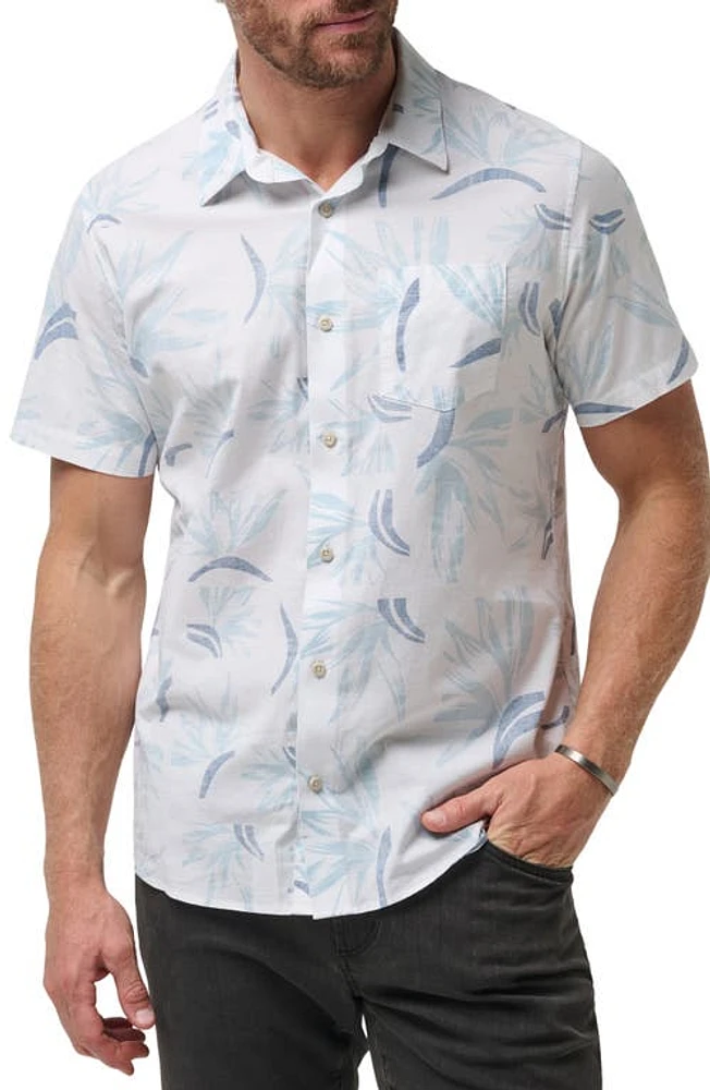 TravisMathew The Thick Of It Short Sleeve Button-Up Shirt White Navy at Nordstrom,