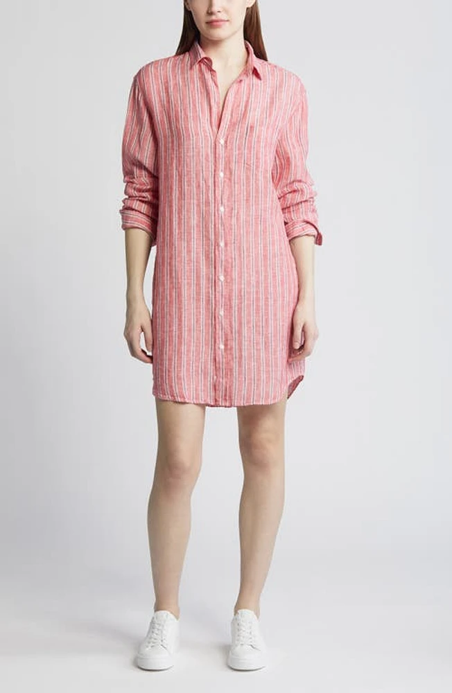 Frank & Eileen Mary Stripe Long Sleeve Linen Shirtdress Red at Nordstrom