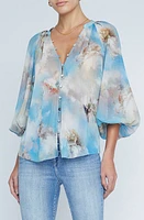 L'AGENCE Teagan Puff Sleeve Top Light Blue Multi Renaissance at Nordstrom,