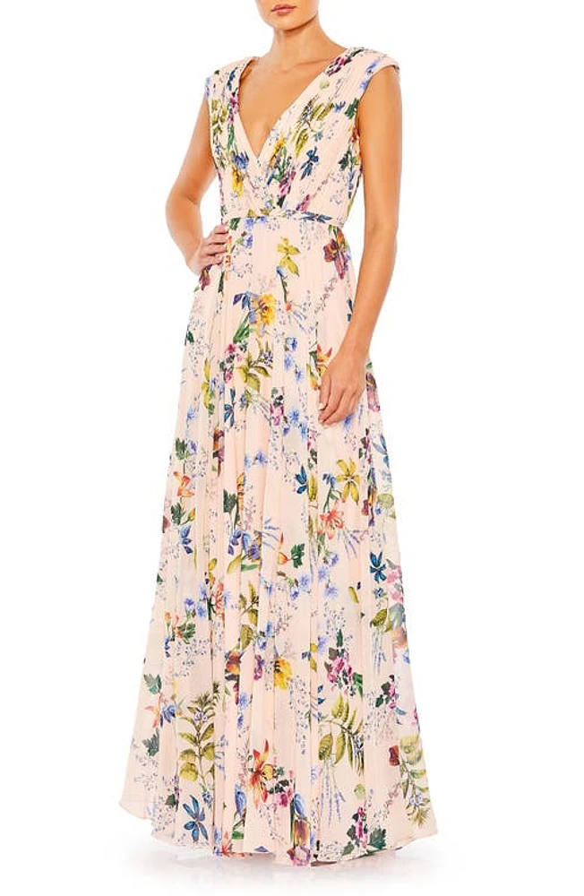 Mac Duggal Floral Pleated Sleeveless Gown Multi at Nordstrom,