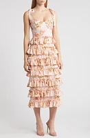 WAYF The Masie Floral Tiered Ruffle Cocktail Midi Dress Vintage Roses at Nordstrom,