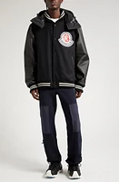 Moncler Genius x Billionaire Boys Club Durnan Leather & Virgin Wool Blend Bomber Jacket in Black at Nordstrom, Size 2