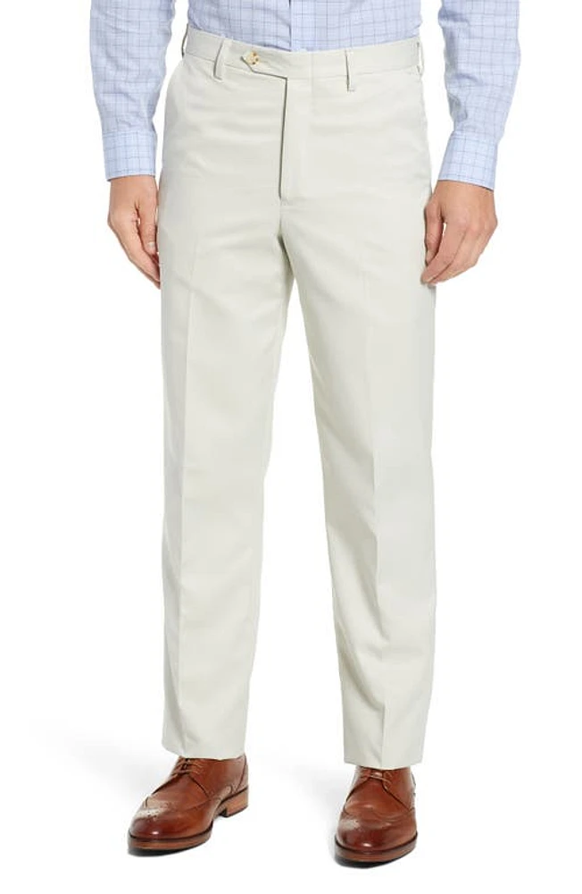 Berle Classic Fit Flat Front Microfiber Performance Trousers Stone at Nordstrom,