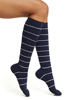 COMRAD Stripe Knee High Compression Socks in Navy/Sand at Nordstrom