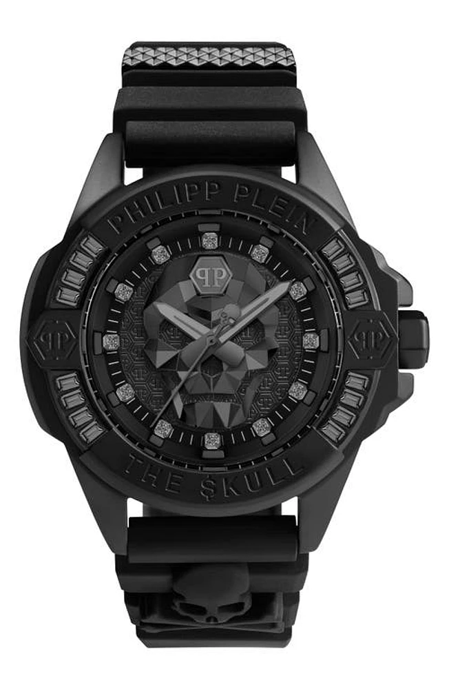 PHILIPP PLEIN The $kull Crystal Silicone Strap Watch, 44mm in Black 2 at Nordstrom