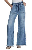 Wash Lab Denim Lola Elastic Waist Frayed Soft Wide Leg Jeans Blue at Nordstrom,