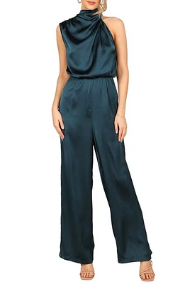 Petal & Pup Savannah One-Shoulder Satin Jumpsuit Teal at Nordstrom,