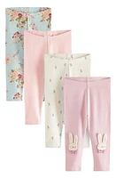 NEXT Kids' Bunny Assorted 4-Pack Stretch Cotton Leggings Pink at Nordstrom,