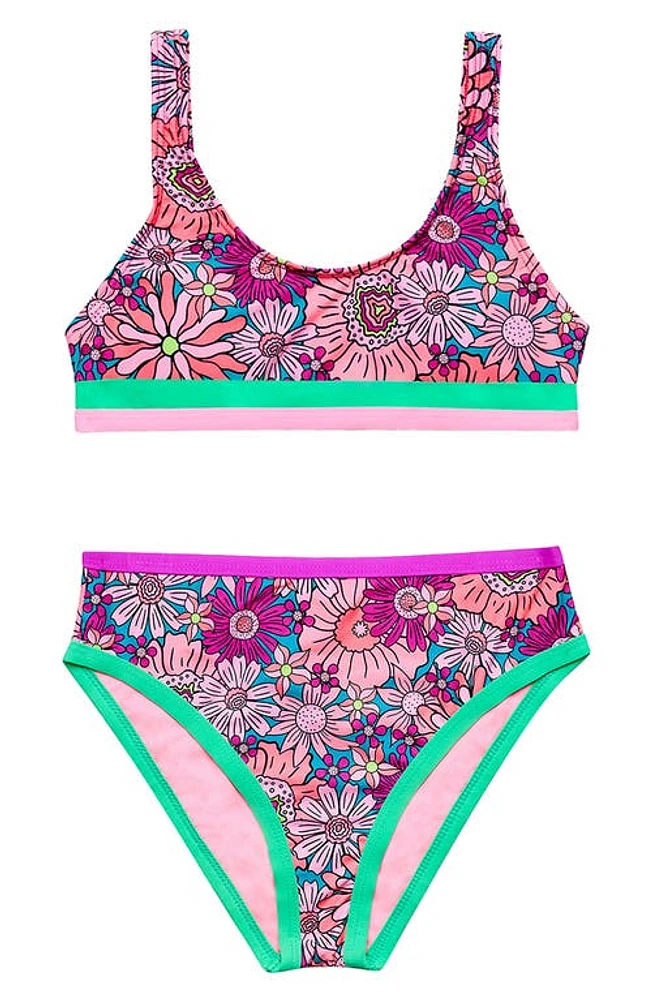 Beach Lingo Kids' Good Vibes Two-Piece Swimsuit Burgundy Multi at Nordstrom,