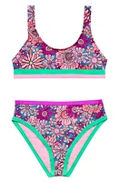 Beach Lingo Kids' Good Vibes Two-Piece Swimsuit Burgundy Multi at Nordstrom,