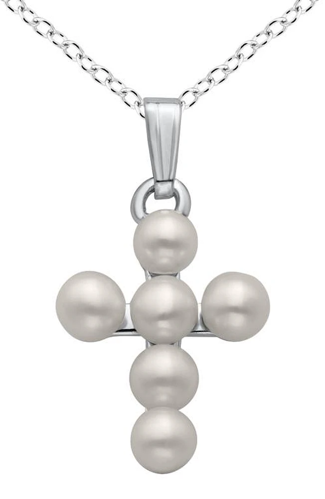 Mignonette Cultured Pearl Cross Pendant Necklace in Silver at Nordstrom