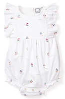 Petite Plume Kids' Ruffle Sailboat Print One-Piece Pajamas White at Nordstrom,