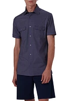 Bugatchi OoohCotton Medallion Print Short Sleeve Button-Up Shirt Indigo at Nordstrom,