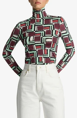 St. John Collection Nuda Painted Geometric Print Turtleneck Top Dark Claret Multi at Nordstrom,