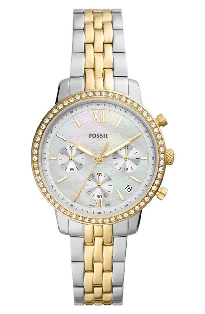 Fossil Neutra Chronograph Crystal Bracelet Watch, 36mm in Two-Tone/silver/gold at Nordstrom