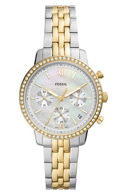 Fossil Neutra Chronograph Crystal Bracelet Watch, 36mm in Two-Tone/silver/gold at Nordstrom