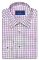 David Donahue Trim Fit Dobby Micro Check Cotton Dress Shirt in Lilac/White at Nordstrom, Size 14.5 - 32