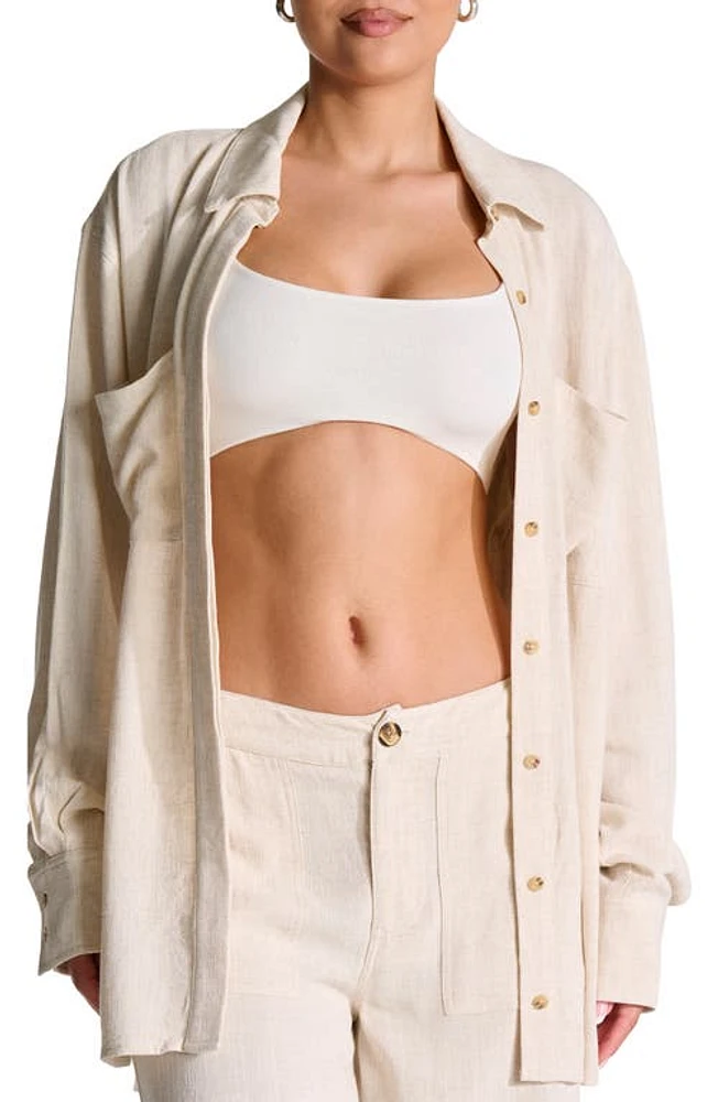 Naked Wardrobe Oversize Button-Up Shirt Cream at Nordstrom,