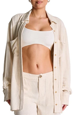 Naked Wardrobe Oversize Button-Up Shirt Cream at Nordstrom,