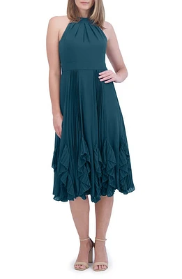 Eliza J Ruffle Pleat Halter Neck Cocktail Dress Teal at Nordstrom,