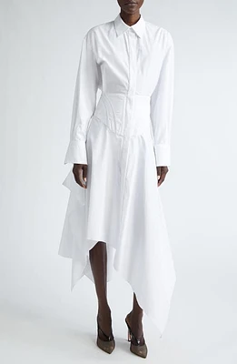 MUGLER Asymmetric Long Sleeve Poplin Shirtdress Blanc Optique at Nordstrom, Us