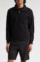 Stone Island Garment Dyed Cotton Fleece Polo Sweatshirt Black at Nordstrom,