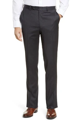 Peter Millar Harker Flat Front Solid Stretch Wool Dress Pants Charcoal at Nordstrom,