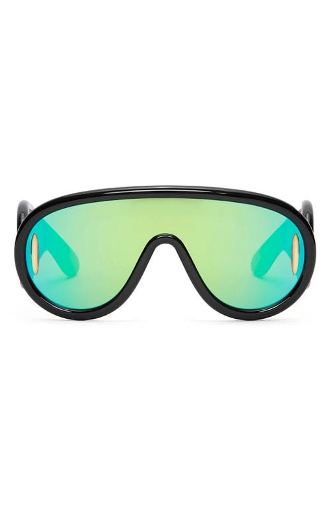 Loewe x Paula's Ibiza 56mm Mask Sunglasses in Shiny Black /Green Mirror at Nordstrom