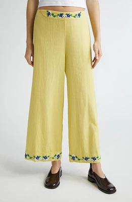 Bode Beaded Chicory Wide Leg Crop Pants Yellow at Nordstrom,