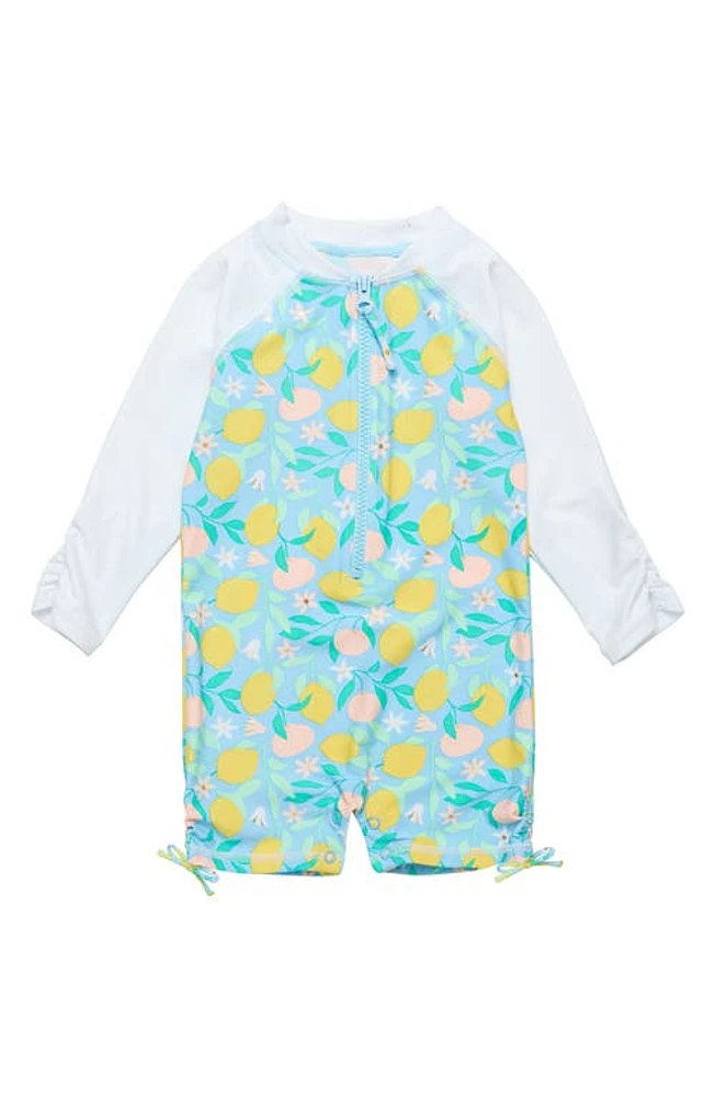 Snapper Rock Lemon Drops Long Sleeve Sun Romper Blue Yellow Multi at Nordstrom,