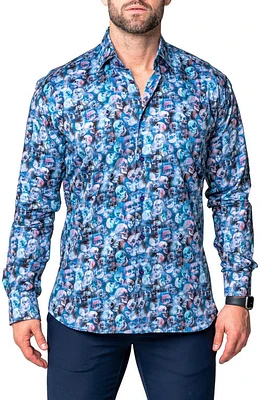 Maceoo Fibonacci Skelz Regular Fit Cotton Blend Button-Up Shirt Turquoise Multi at Nordstrom,