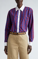 Dries Van Noten Contrast Trim Cotton Button-Up Shirt Blue 504 at Nordstrom, Us