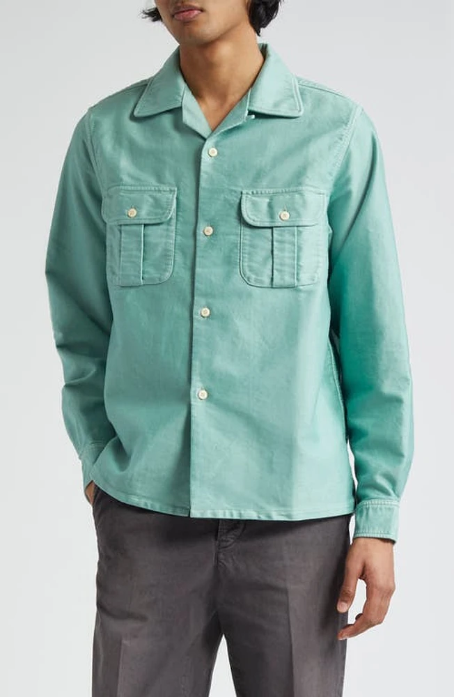 VISVIM Keesey G. S. Long Sleeve Cotton Sateen Camp Shirt Light Green at Nordstrom,