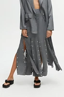 Nocturne Long Eyelet Skirt with Slits in Grey at Nordstrom