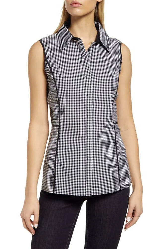 Ming Wang Gingham Collared Sleeveless Top Black/White at Nordstrom,